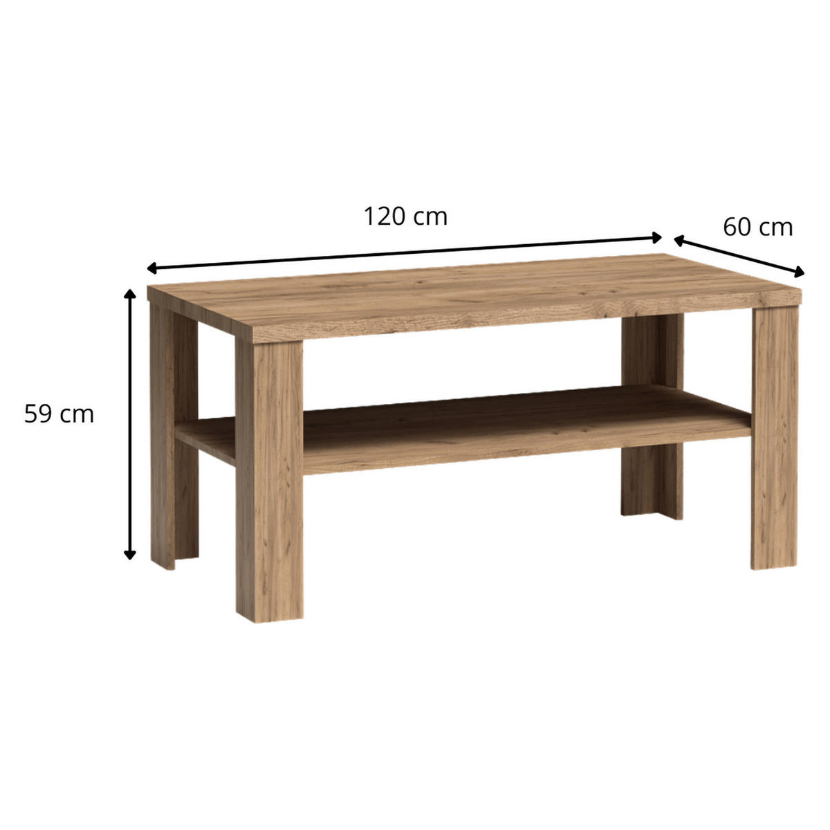 COUCHTISCH Antica New AN-13 120 x 60 x 59 cm Kraft Gold - Wildeiche, Holzwerkstoff (60/120/59cm) - Koseto