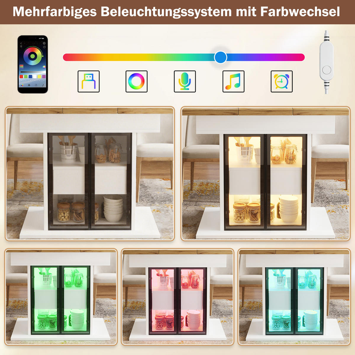 JÍDELNÍ STŮL rozkládací RGB LED úložný bílý - bílá, kov (80/110/77.9cm) - FLIEKS