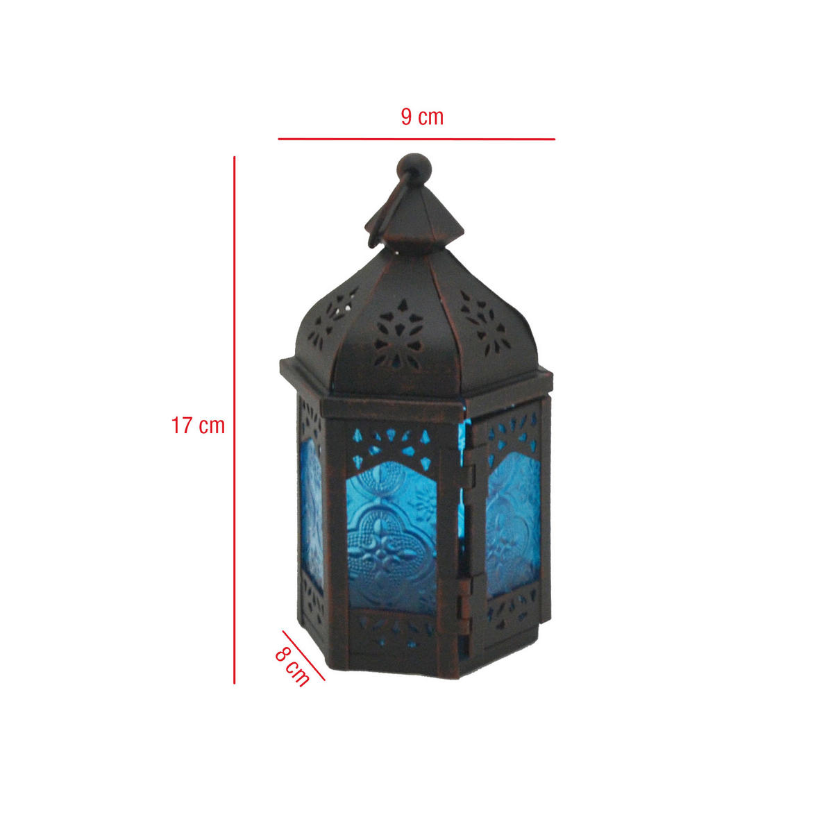 DEKORATIVE LATERNE Blau 8/9/17 cm - Blau, Metall (8/17/9cm) - Mobili Rebecca