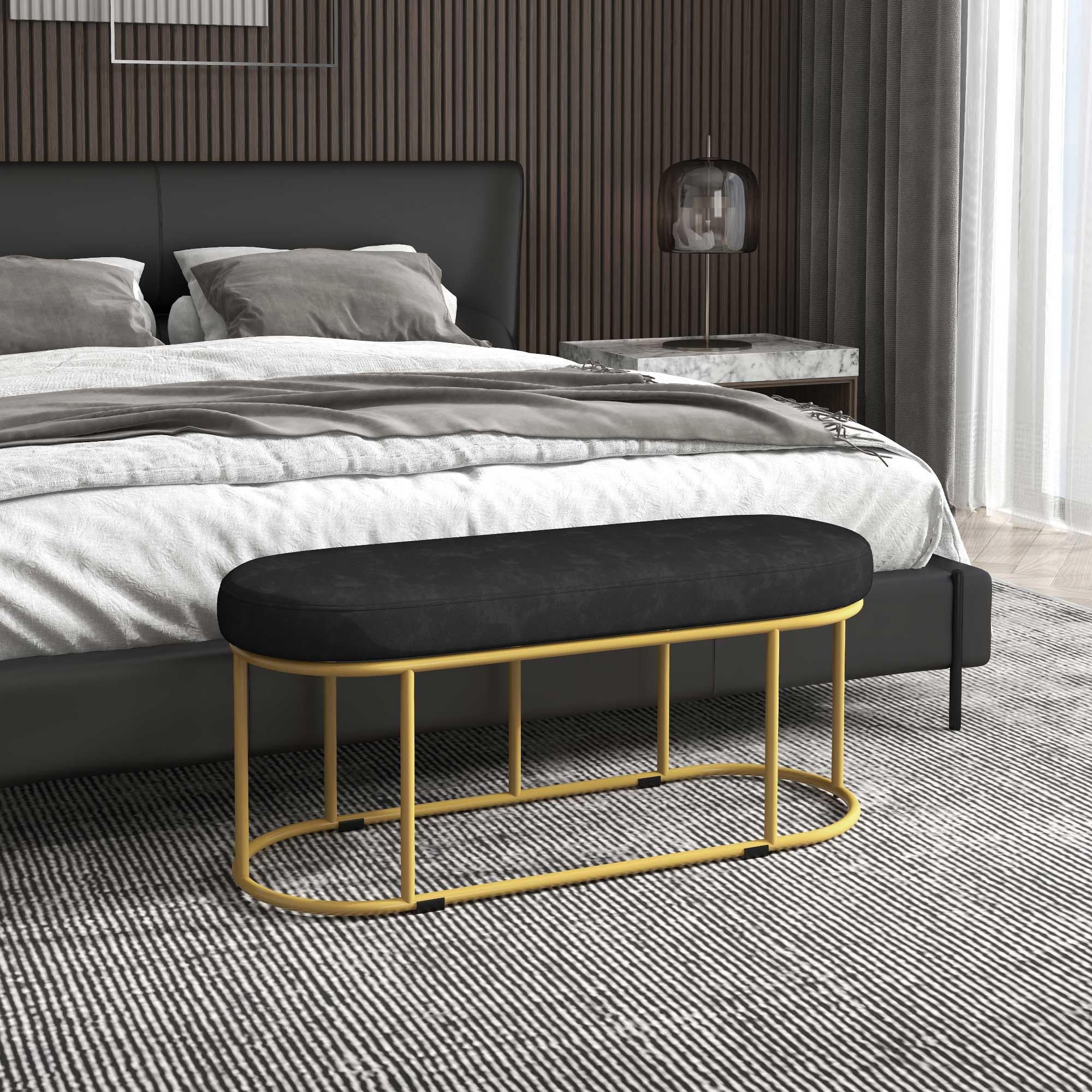 SITZBANK, Bettbank, Polsterbank mit Samtoptik, Schminkbank für Schlafzimmer - Schwarz, Kunststoff (37/43/100cm) - HOMCOM