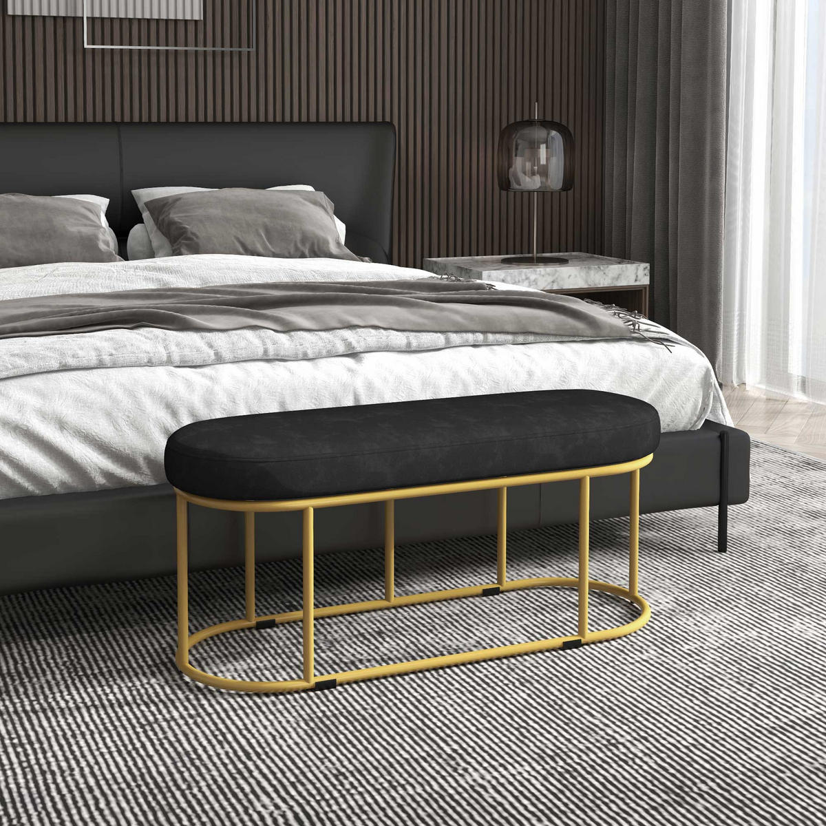 SITZBANK, Bettbank, Polsterbank mit Samtoptik, Schminkbank für Schlafzimmer - Schwarz, Kunststoff (37/43/100cm) - HOMCOM