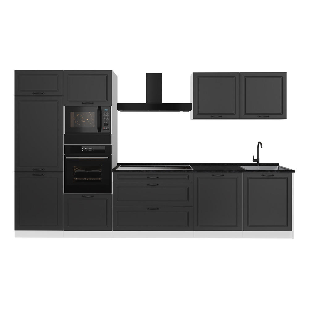 KÜCHENZEILE R-Line, Anthrazit Landhaus/Weiß, 340 cm Arbeitsplatte Anthrazit - Anthrazit/Weiß, Holzwerkstoff (340/206.8/60cm) - Vicco