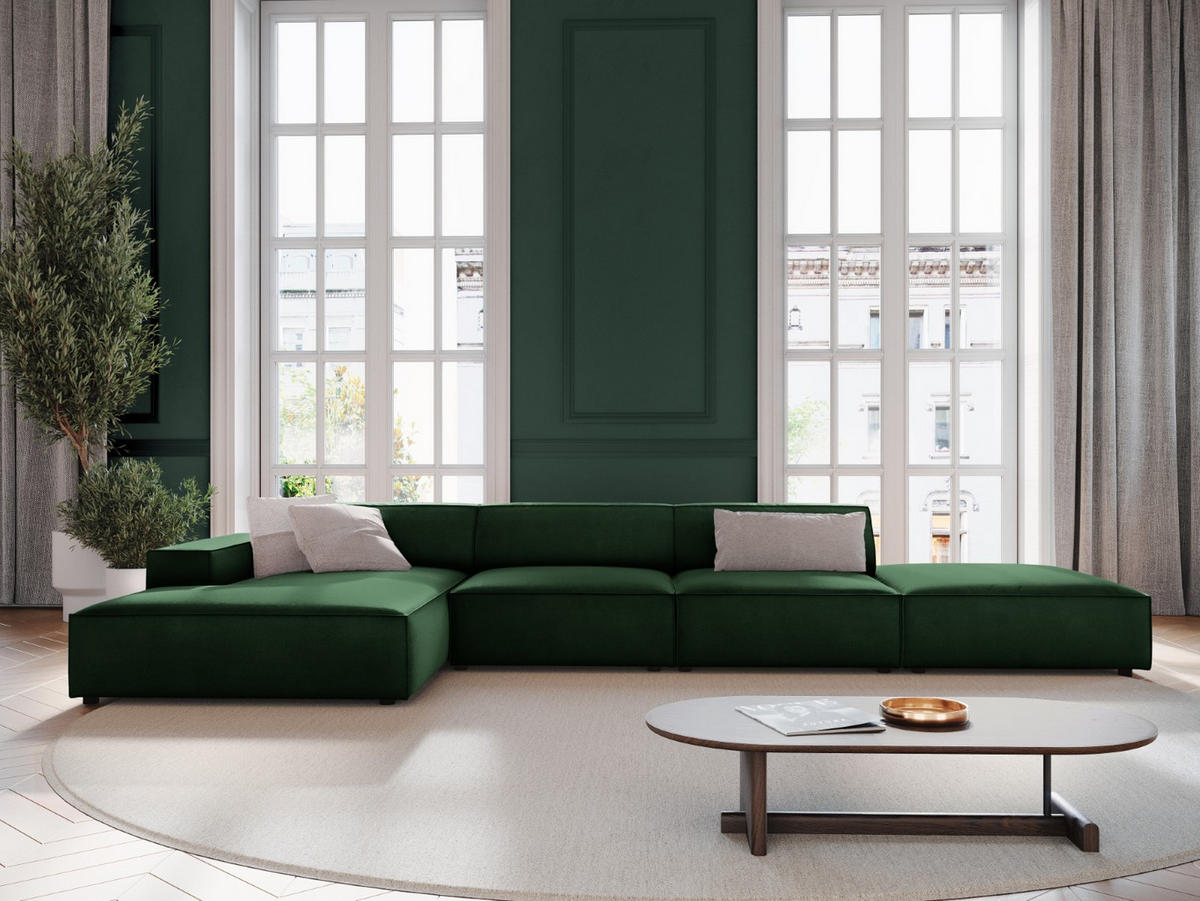 ECKSOFA links Jodie aus Samt flaschengrün 5 Sitzplätze - Dunkelgrün, Textil (166/341cm) - Micadoni