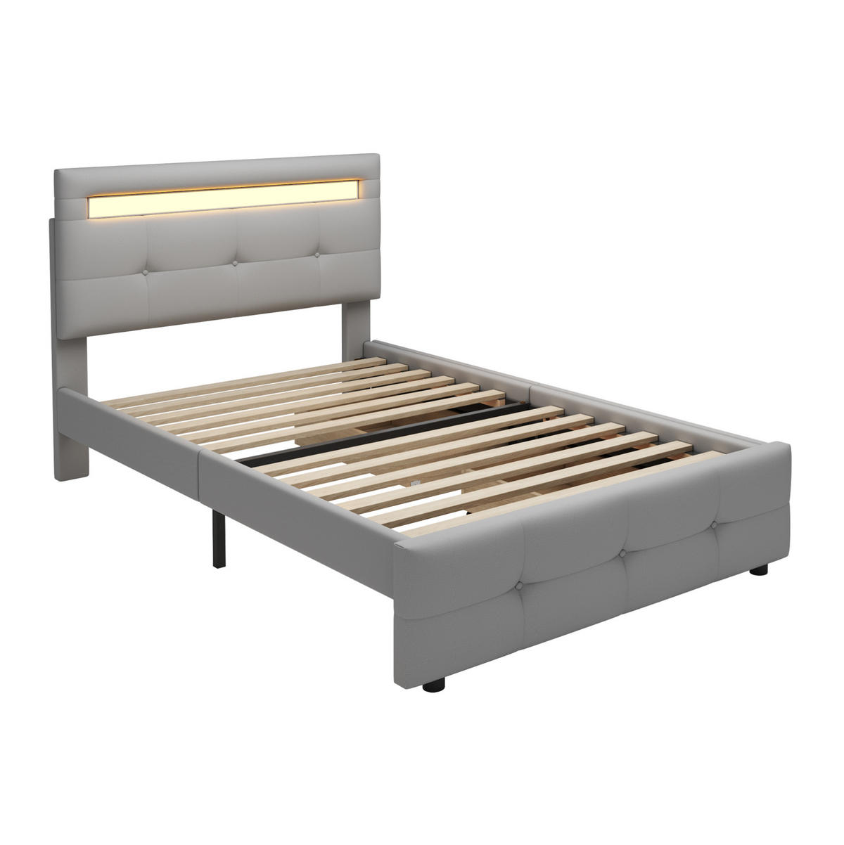 POLSTERBETT 90/200 cm mit LED-Beleuchtung, 2 Schubladen und verstellbarem Kopfteil, Grau - Grau, Textil (90/200cm) - Redom