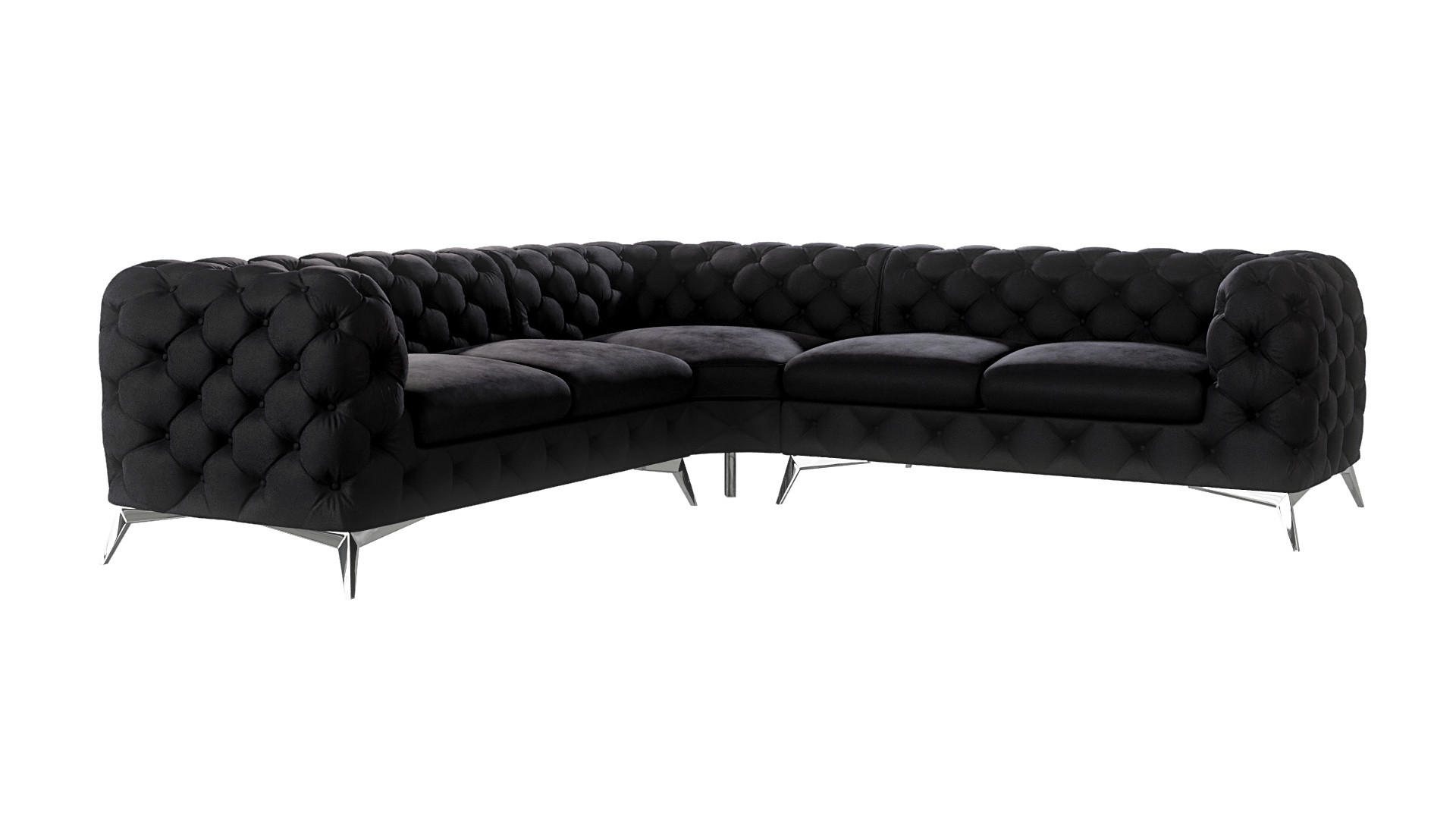 ECKSOFA Chesterfield Laura Schwarz Samt - Silberfarben/Schwarz, Holz/Textil (264/264cm) - S-Style Möbel