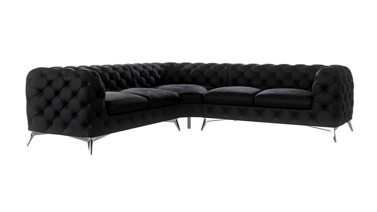 ECKSOFA Chesterfield Laura Schwarz Samt - Silberfarben/Schwarz, Holz/Textil (264/264cm) - S-Style Möbel