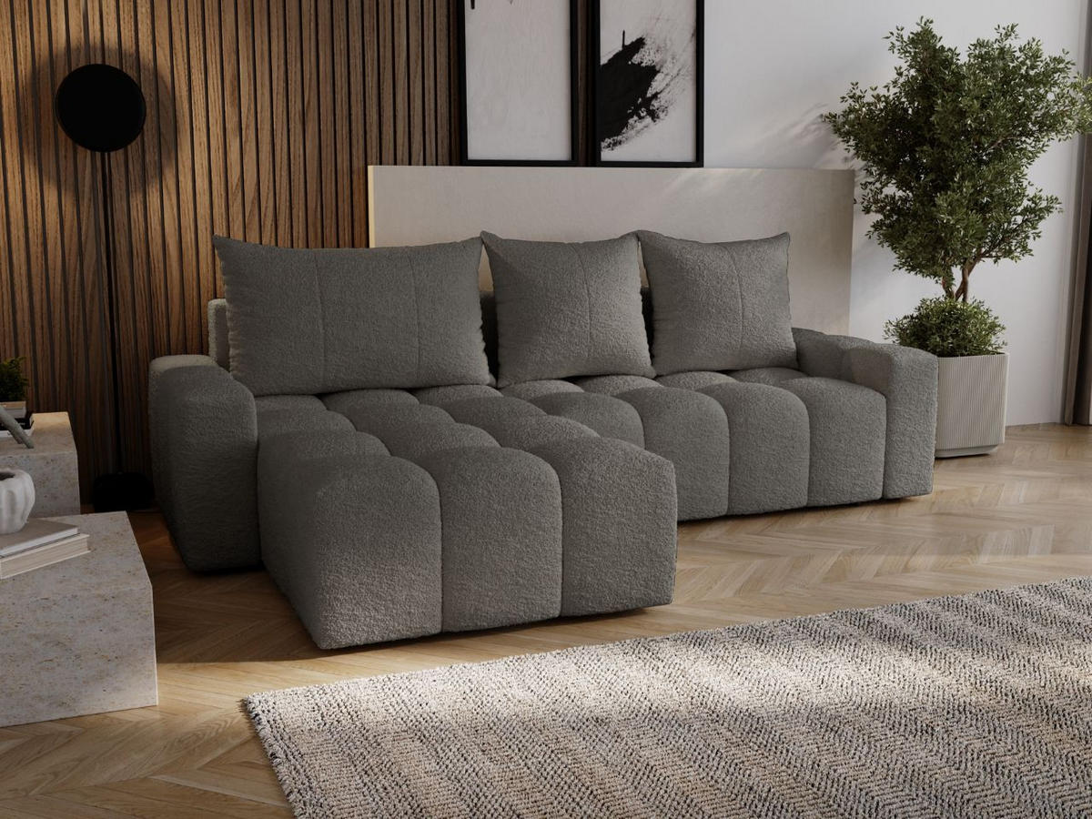 ECKSOFA Bresso Bouclé-Stoff Grau - Grau, Holz/Textil (255/168cm) - Graingold