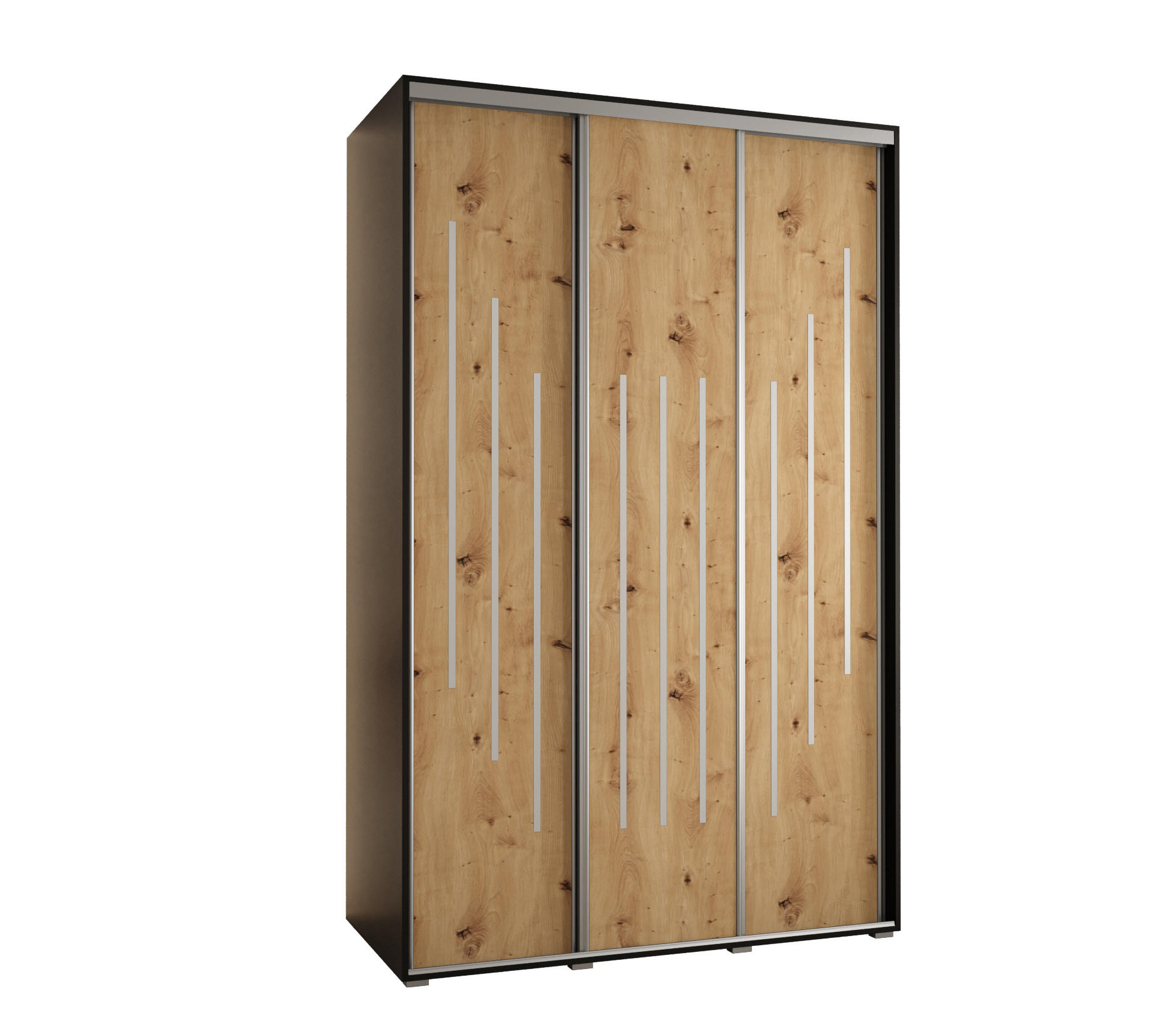 Abiks Möbel Schwebetürenschrank Schwarz, Eiche Artisan, Silber 150x235x45 cm