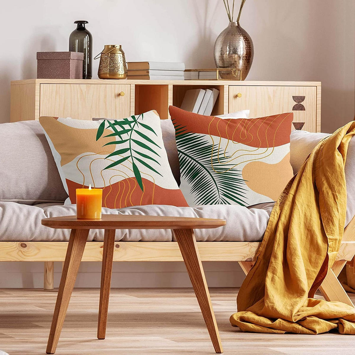 KISSENHÜLLE 4er Set, Abstrakt Sonne Natur, Boho, Leinen, 45x45cm - Beige, Textil (45/45cm) - Authentics