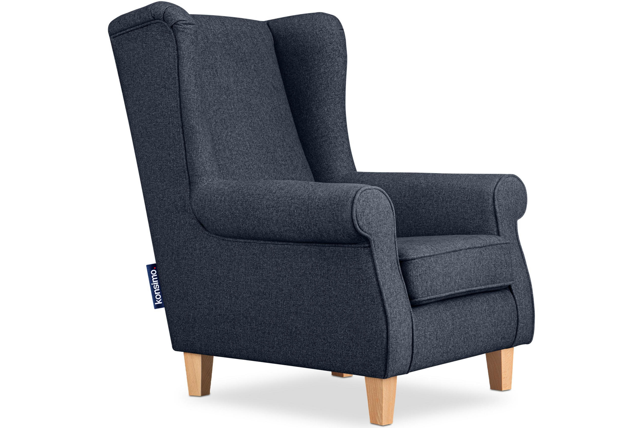 OHRENSESSEL MILES mit Armlehnen, navyblau - Blau/Grün, Holz/Textil (82/105/97cm) - KONSIMO®