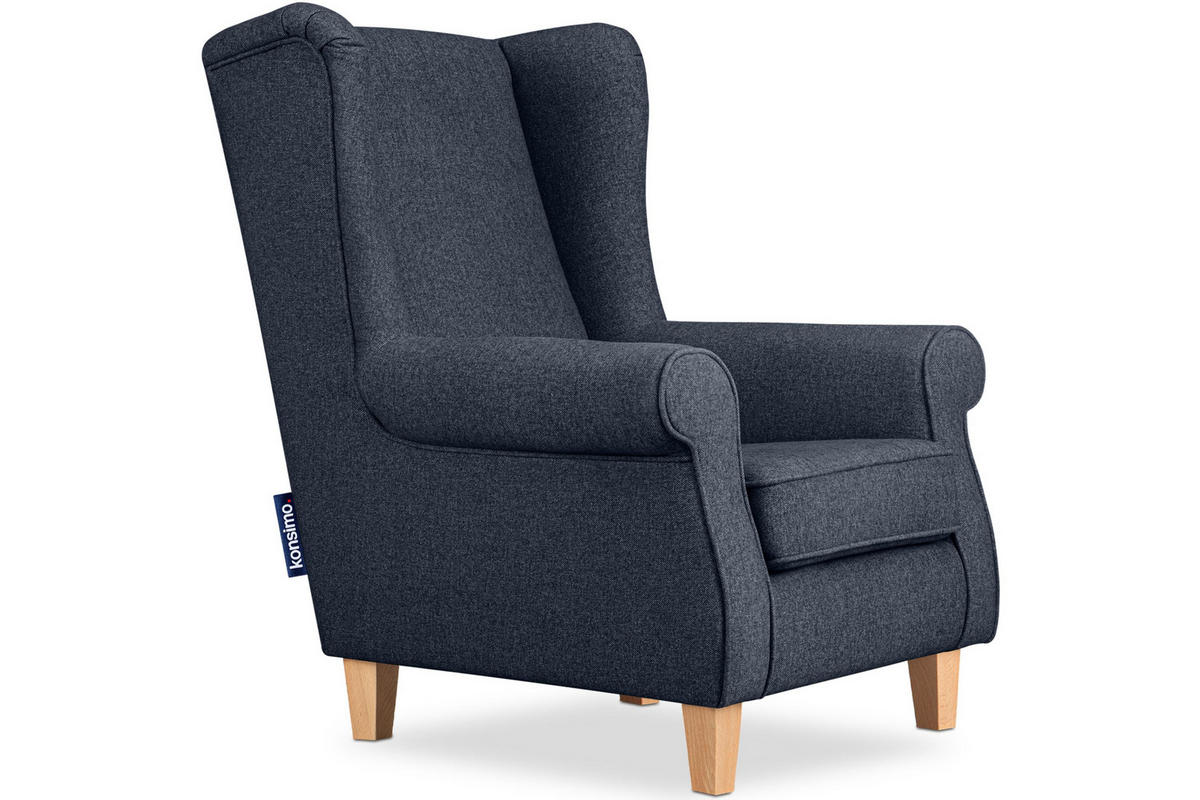 OHRENSESSEL MILES mit Armlehnen, navyblau - Blau/Grün, Holz/Textil (82/105/97cm) - KONSIMO®