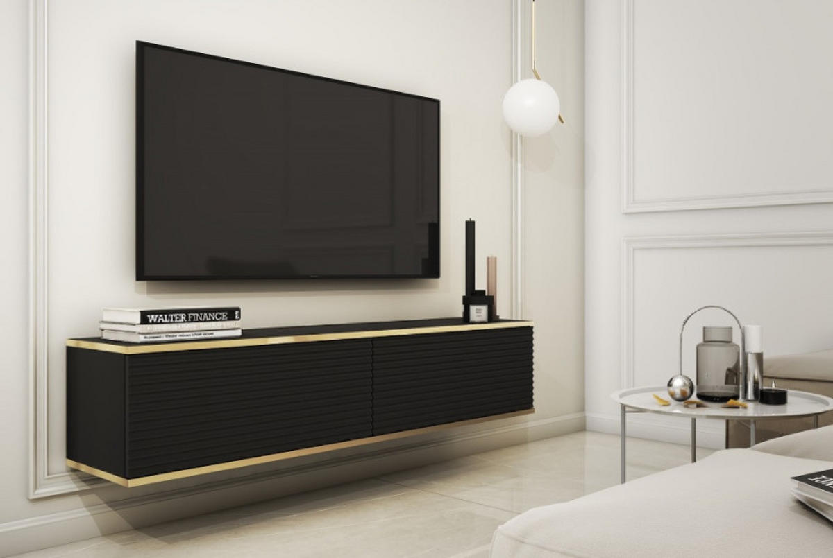 TV-LOWBOARD Schwarz POLO Hängend MDF Gerillt 135 cm - Schwarz, Holzwerkstoff (135/30/32cm) - Sepro Meble