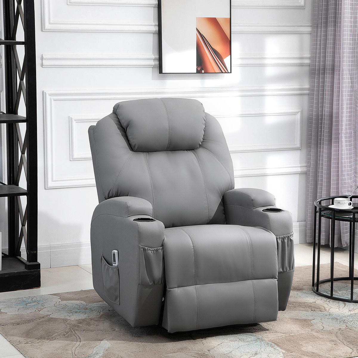 MASSAGESESSEL DE-15343 elektrisch verstellbar mit 8 Vibrationspunkten Grau - Hellgrau, Leder (97/110/82cm) - ComfortXL