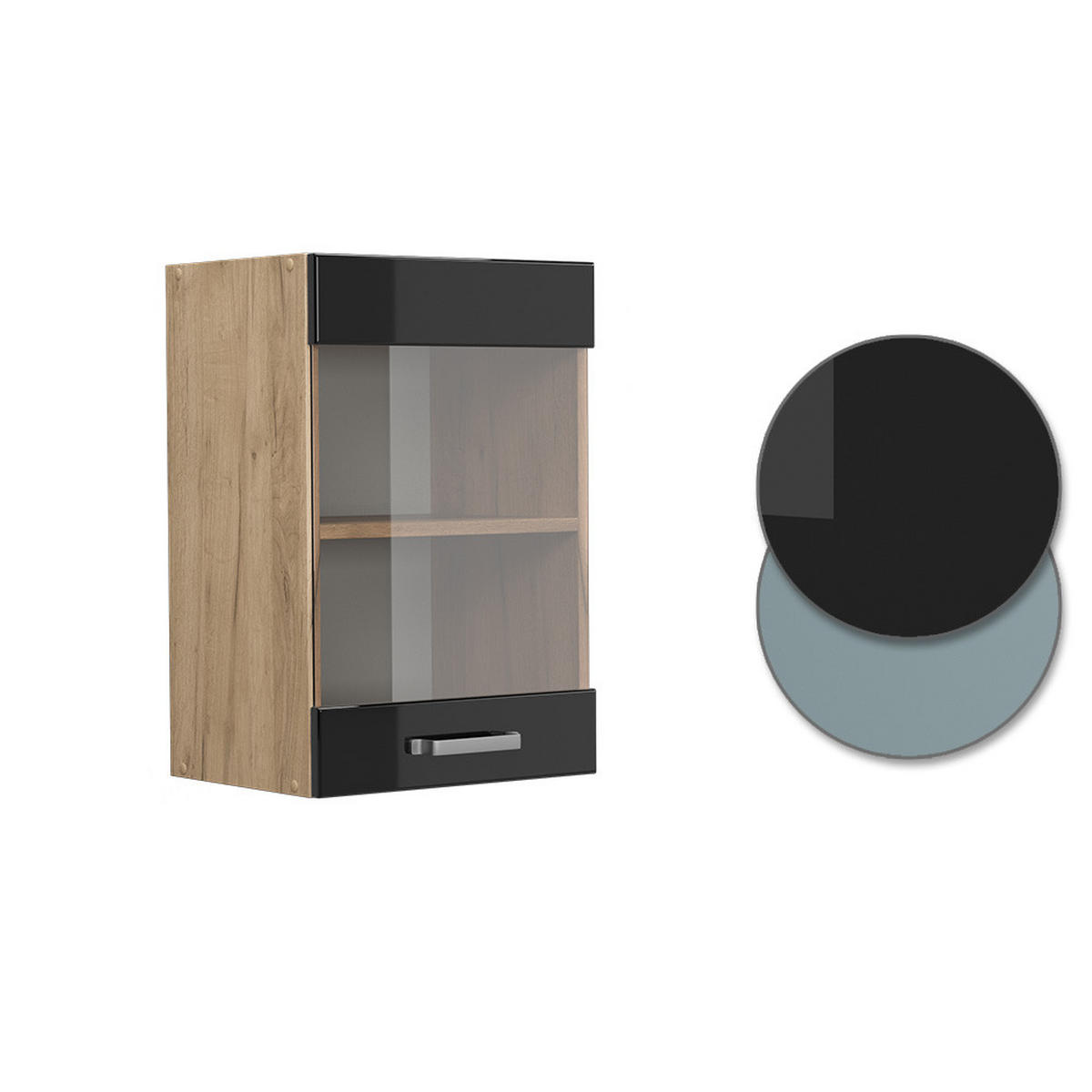 KÜCHENGLASSCHRANK R-Line Schwarz Hochglanz 40 cm - Honigeiche/Schwarz Hochglanz, Holzwerkstoff (40/60/31cm) - Vicco