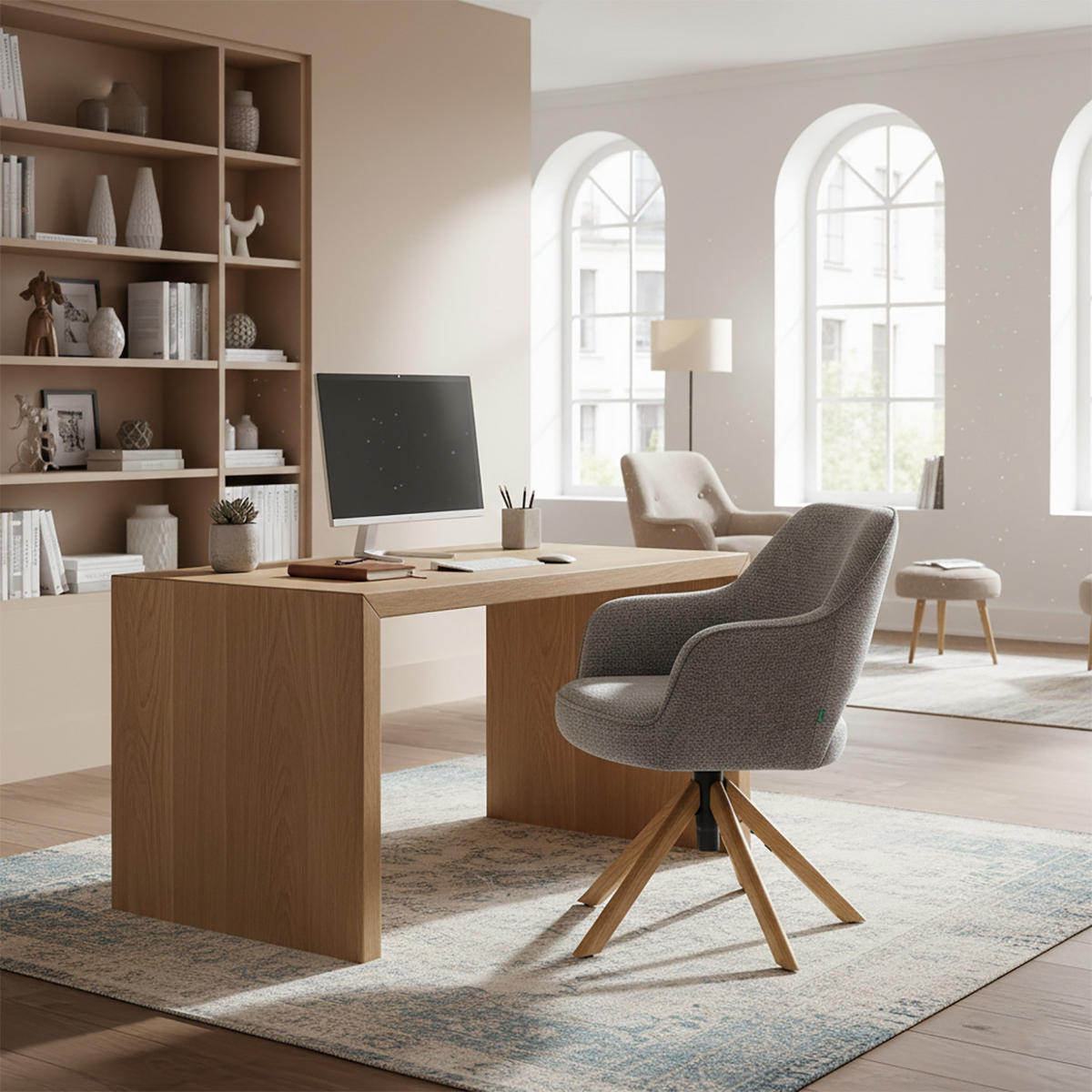 BÜROSTUHL Mika-Amia 2er-Set - Honigeiche/Dunkelgrau, Eichenholz/Holz (60/88/65cm) - DUBI Möbel