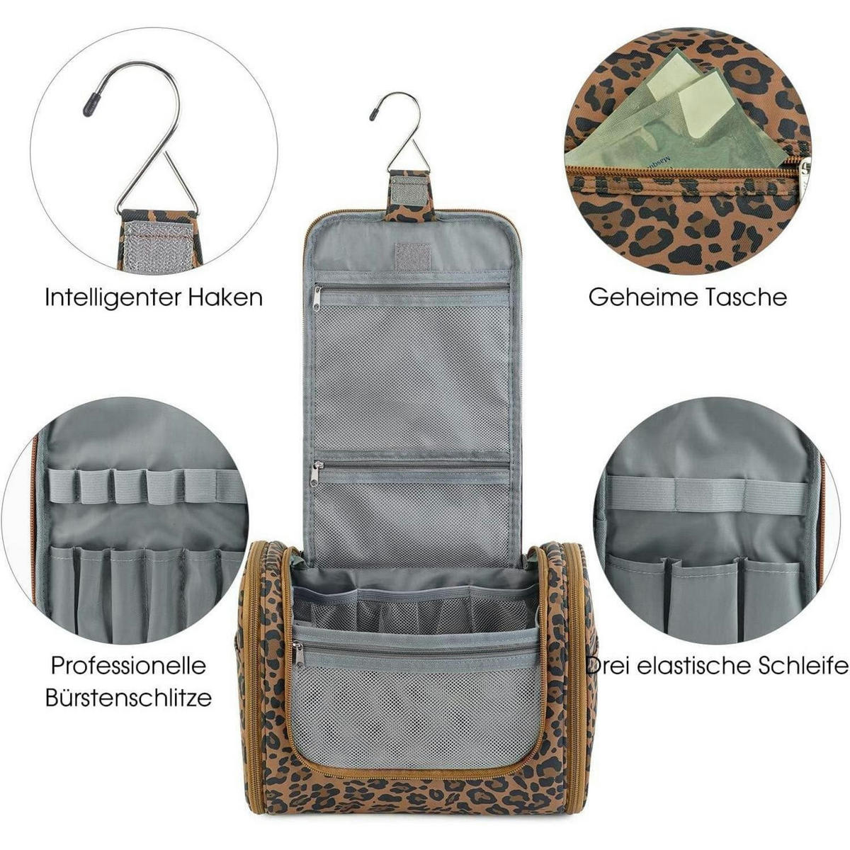 KULTURTASCHE zum Aufhängen mit Leopardenmuster 27 cm - Multicolor, Textil (5/2/5cm)