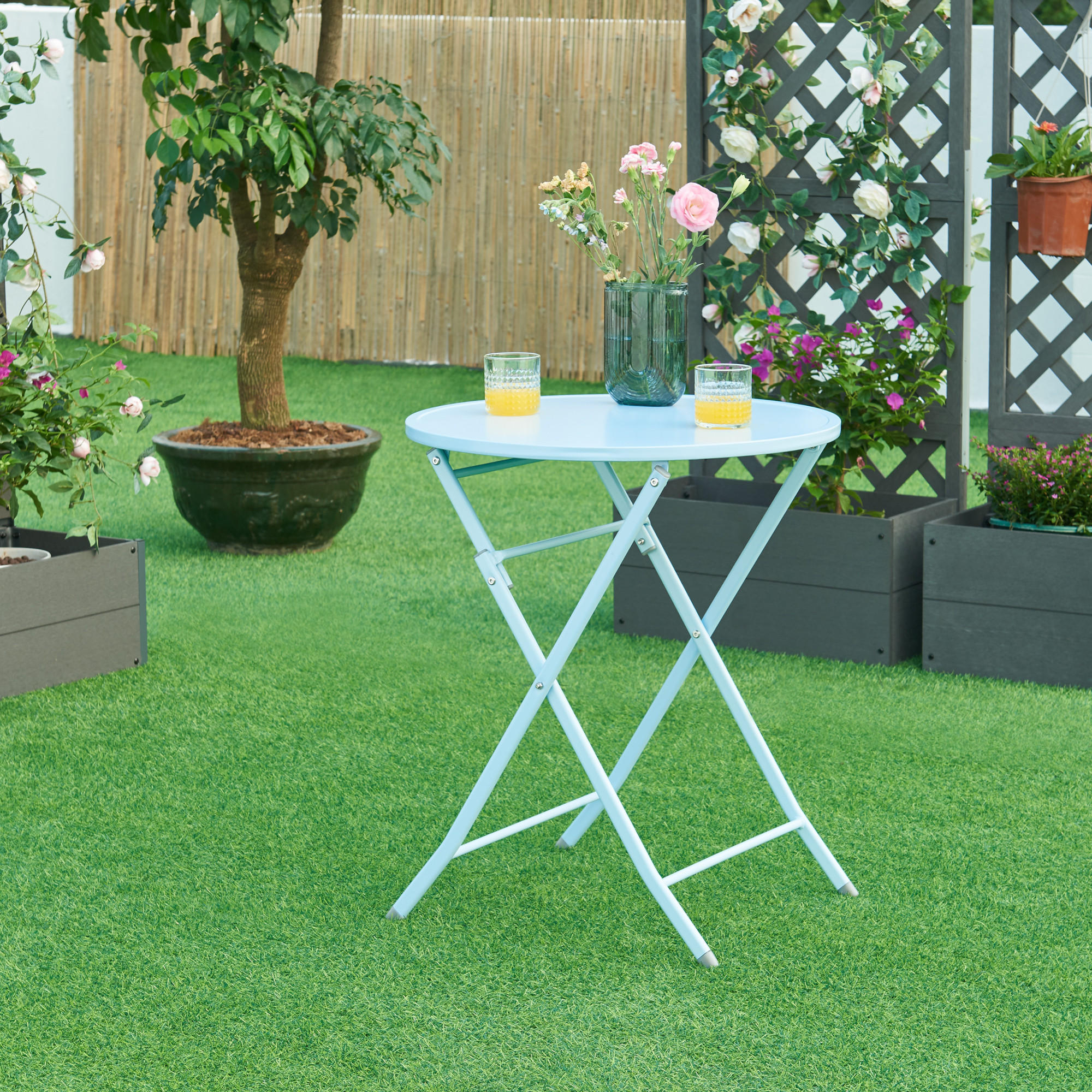 GARTENKLAPPTISCH Sande - Hellblau, Metall (62/62/71cm) - [en.casa]