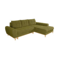 ECKSOFA im Scandi-Stil, Schlaffunktion, Bettkasten B268/T175/H86 cm, Ottomane rechts, Liegefl. 128x209 cm, Bouclé Chenille Stoff in Grün / 21015 - Eichefarben/Grün, Holz/Textil (268/175cm) - luma-home
