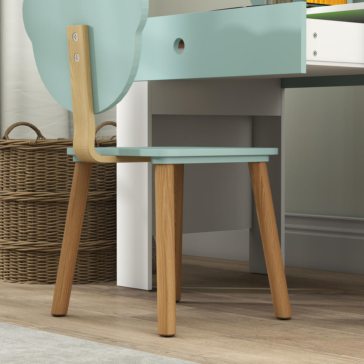 SCHREIBTISCH-SET DE-17553 mit Schublade und Bärenmotiv Grün - Grün, Holzwerkstoff (80/74.5/41cm) - ComfortXL