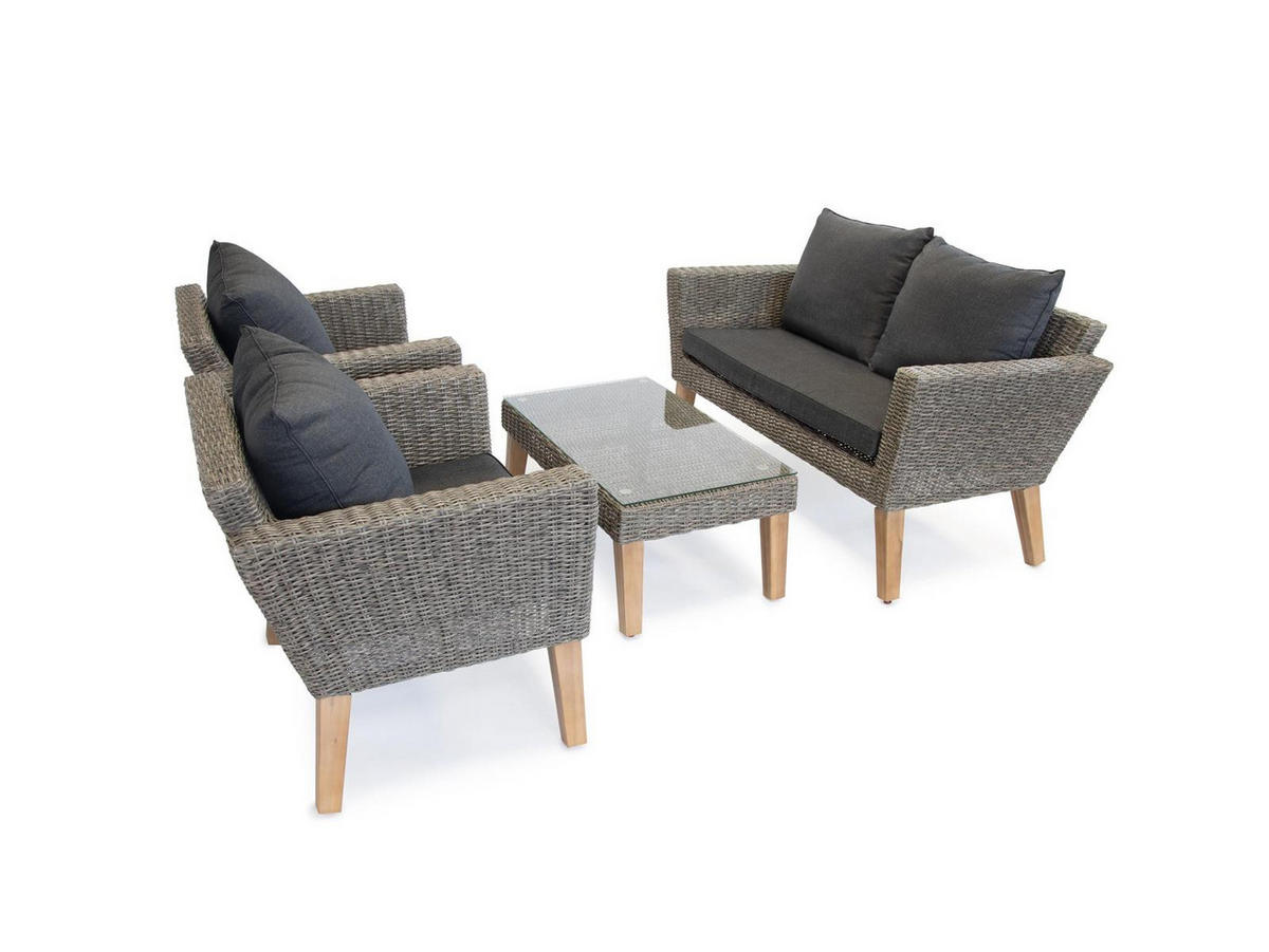 GARTEN-SITZGRUPPE Montecristo Anthrazit Polyrattan für 4 Personen - Grau, Glas - Green Spirit
