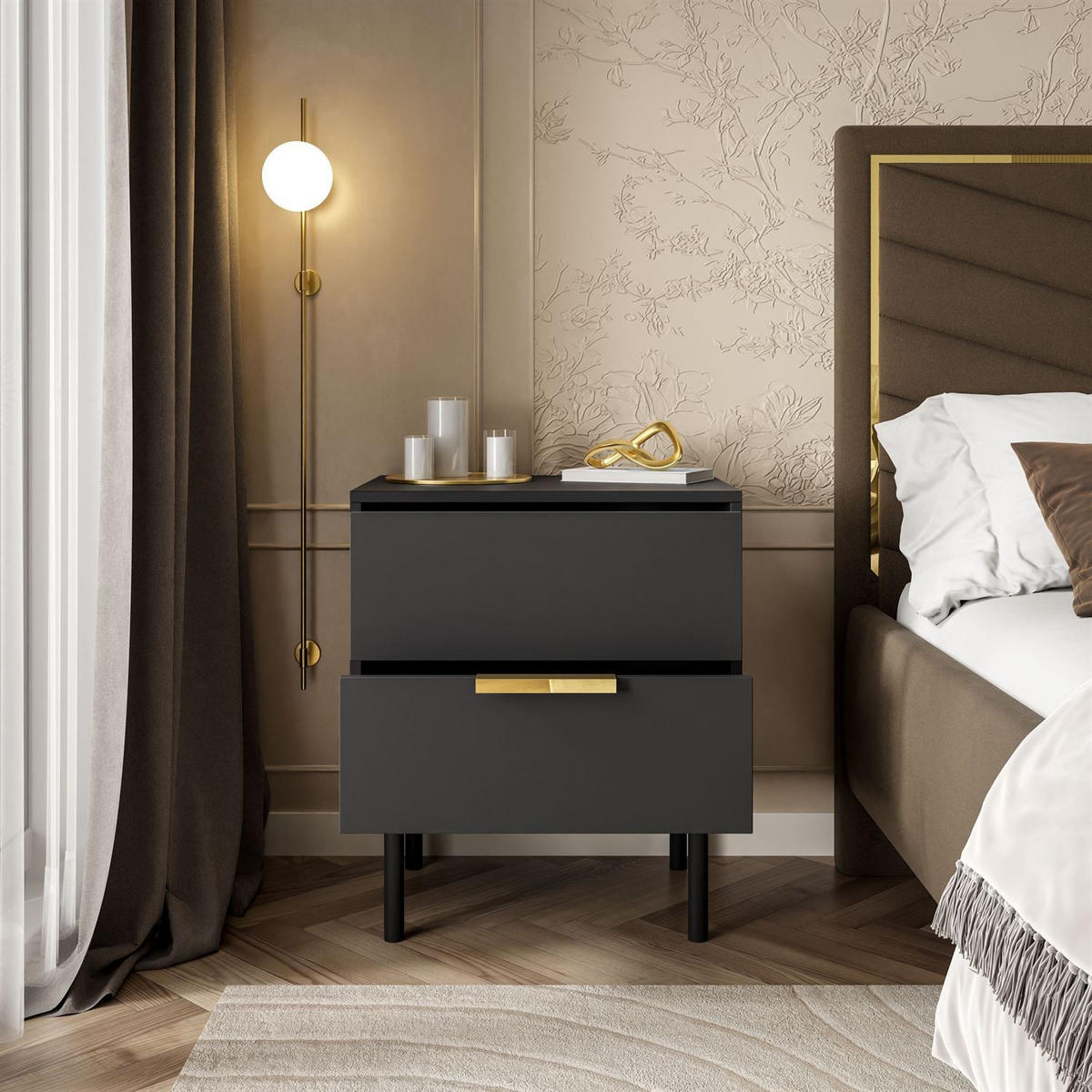 NACHTTISCH MIRACLE mit Schubladen Schwarz - Schwarz, Holzwerkstoff (54/63/39cm) - Lookway