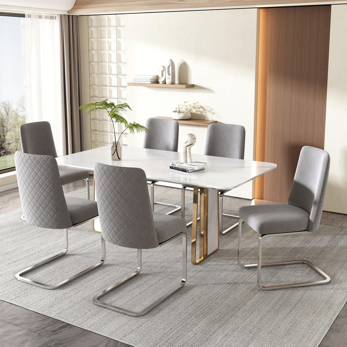 ESSZIMMERSTUHL 2er-Set Samt Grau mit Metallbeinen Silber - Grau, Metall (45/88/52cm) - Meubliv