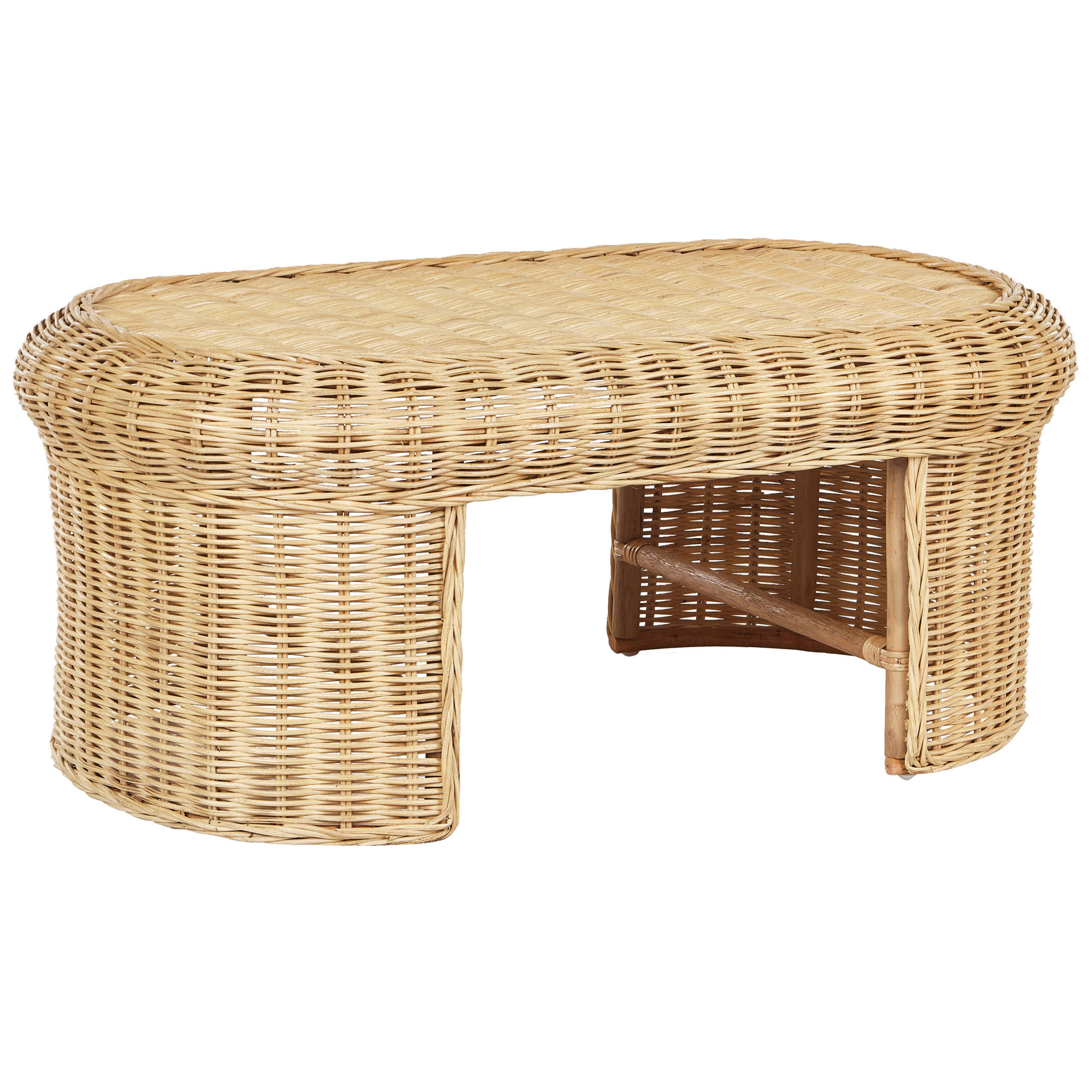 GARTENTISCH 96/60 cm Rattan Natürlich Livadeia - Naturfarben, Naturmaterialien (60/96/40cm) - Beliani