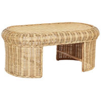 GARTENTISCH 96/60 cm Rattan Natürlich Livadeia - Naturfarben, Naturmaterialien (60/96/40cm) - Beliani