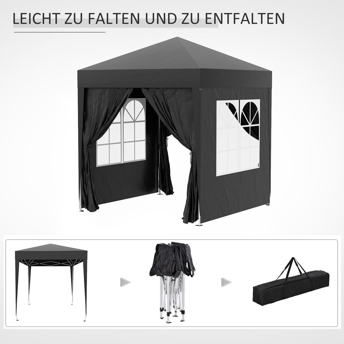 FALTPAVILLON, Blau, Stahl, Oxford-Stoff - Schwarz, Metall (200/240/200cm) - Outsunny