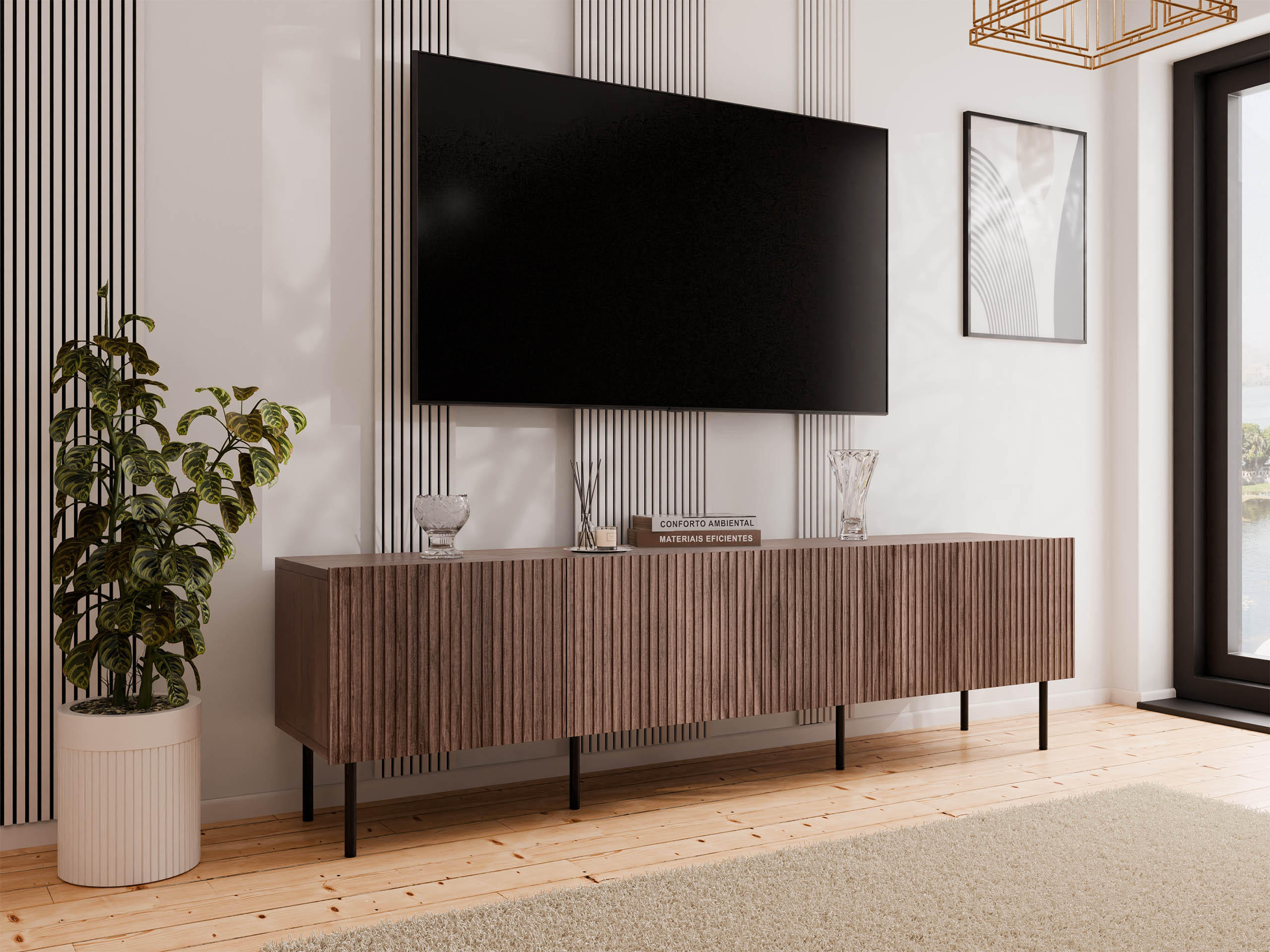 TV-ELEMENT Tacos 200 4D - Schwarz/Braun, Holzwerkstoff/Metall (201/58/40cm) - MIRJAN24