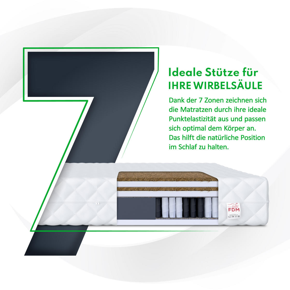 TASCHENFEDERKERNMATRATZE Home Max Double - Weiß, Naturmaterialien/Kunststoff (180/200cm) - FDM