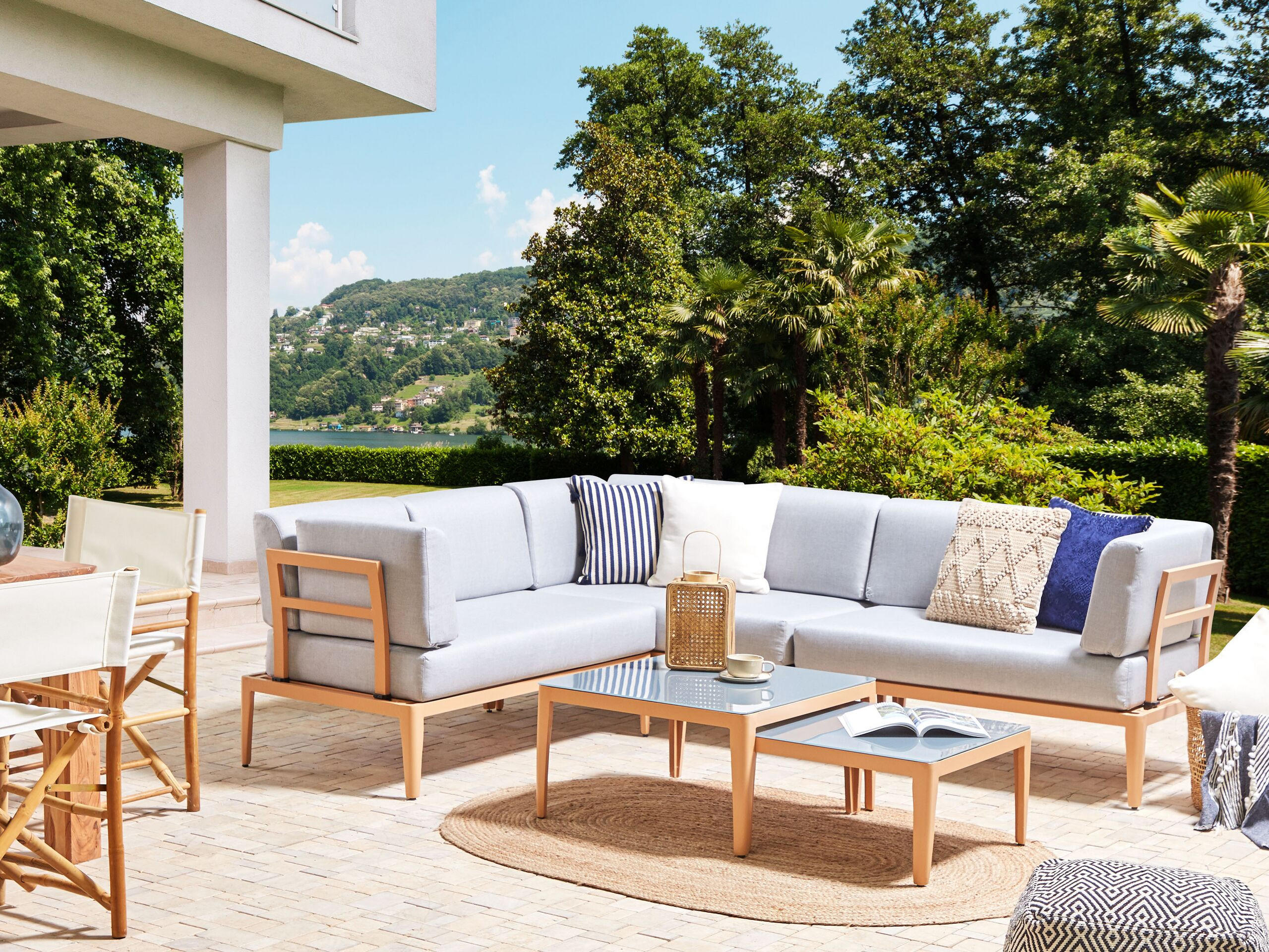 Thumbnail - Beliani Lounge, Hellbraun, Metall, 6-Sitzer, Loungemöbel, Loungemöbel-Sets