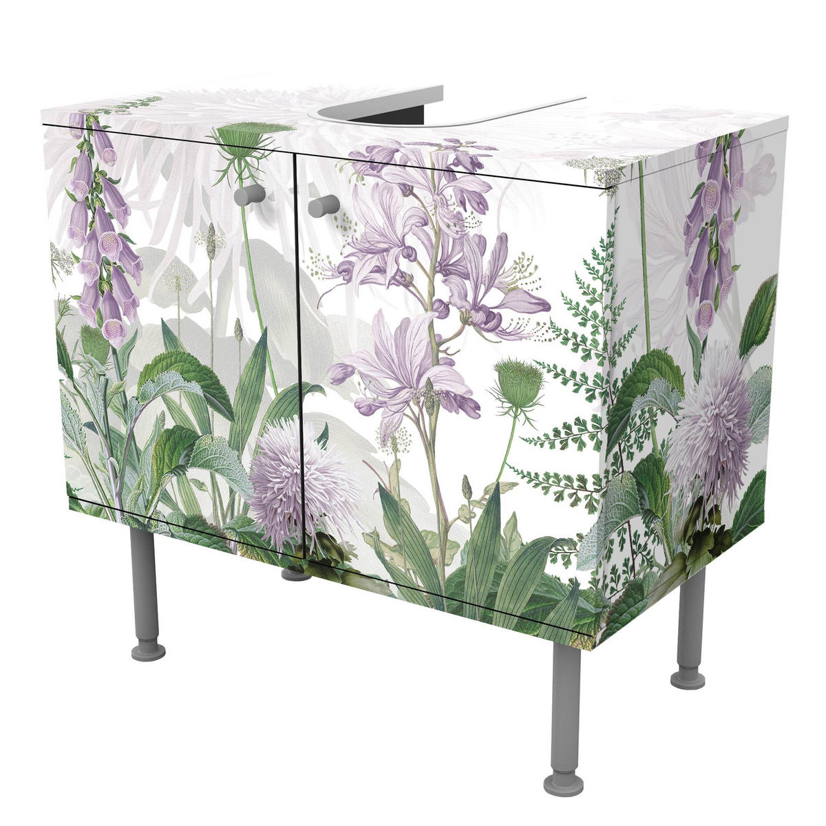 WASCHBECKENUNTERSCHRANK Fingerhut in zarter Blumenwiese 60/55/35 cm - Grün, Holzwerkstoff (60/55/35cm) - Bilderwelten