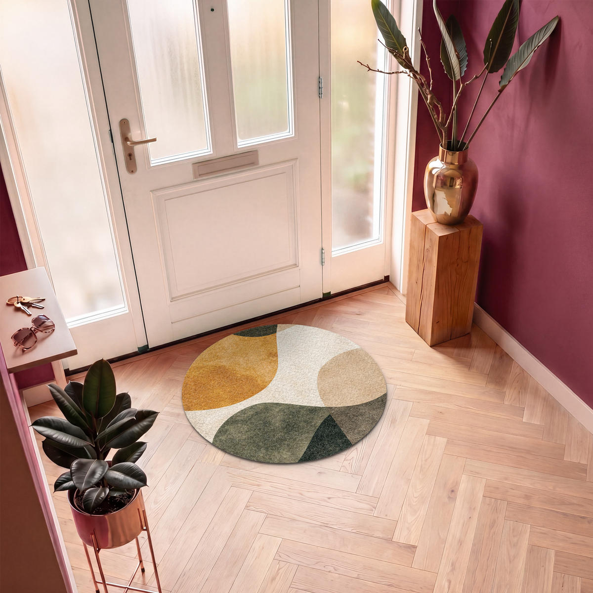 ROHOŽKA Tvary - okrově žlutá - abstraktní 90x90 cm - různobarevná, textil/umělá hmota (90/0.4cm) - MuchoWow