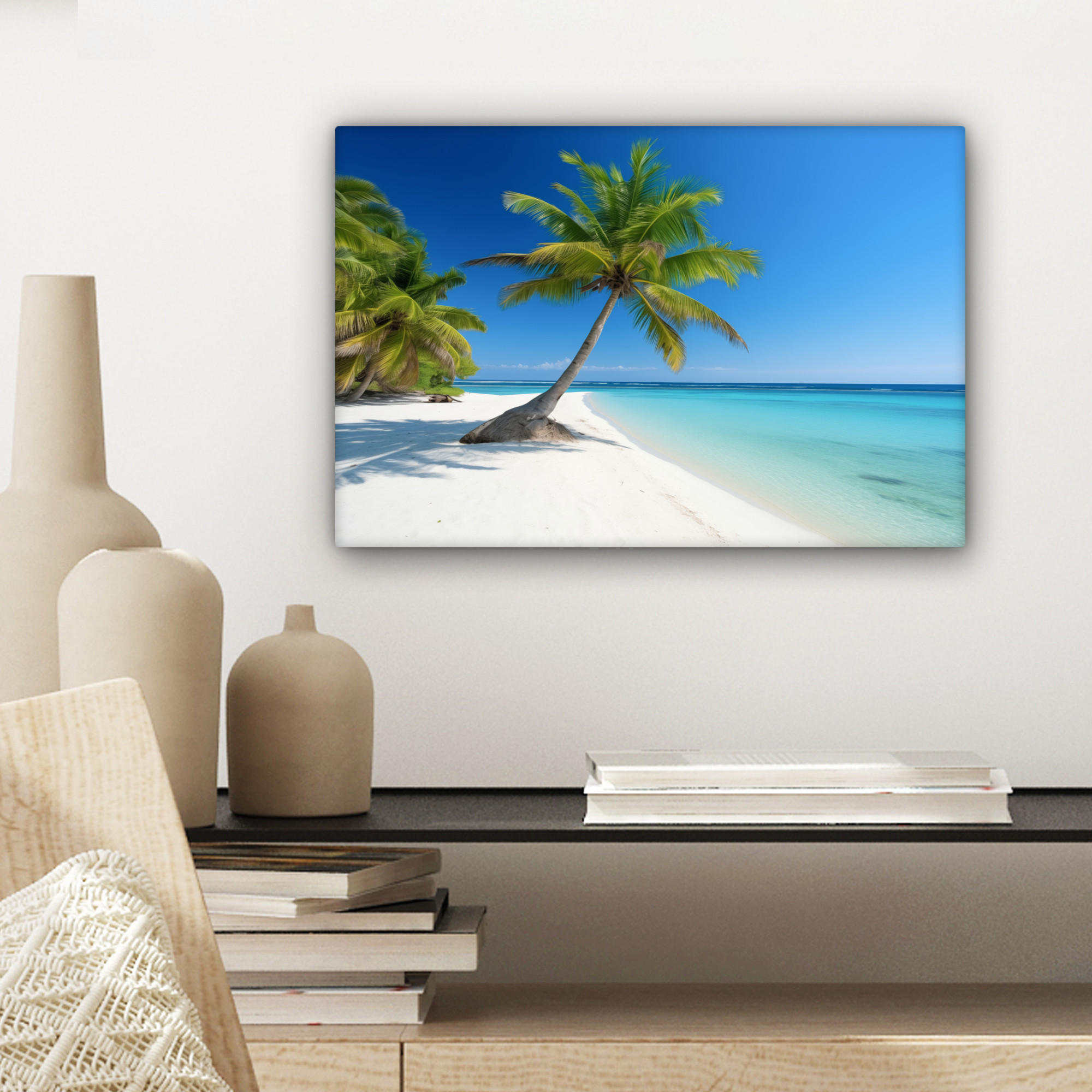 LEINWANDBILD Strand - Palme - Tropisch - Meer 30x20 cm - Grün, Textil (30/20cm) - MuchoWow