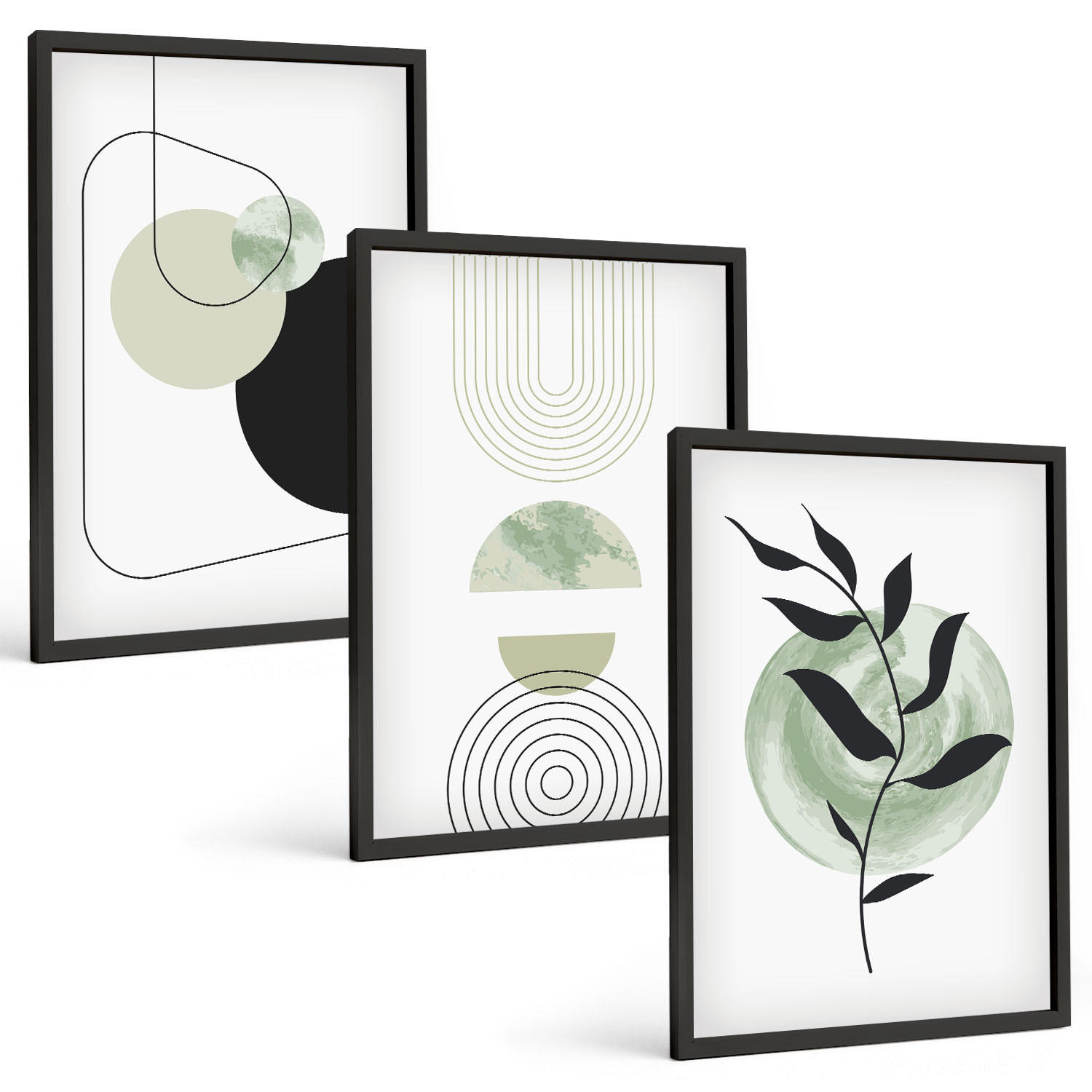 BILDER SET 3er Set - 40x60 cm Schwarzer Rahmen - Abstrakte Pflanzenformen - Schwarz, Kunststoff (40/60cm) - TULUP