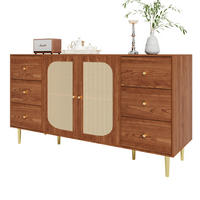 SIDEBOARD 160/40/90 cm, 6 Schubladen und Rattantüren, MDF in Wood-Optik, Naturfarben - Naturfarben, Holzwerkstoff (160/90/40cm) - Redom