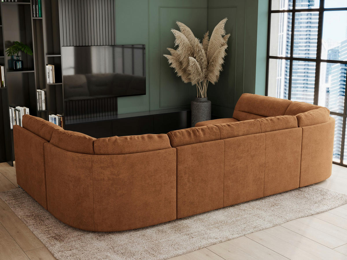 WOHNLANDSCHAFT COMODO U Orange Struktur - Silberfarben/Orange, Textil/Metall (340/93/206cm) - MKS