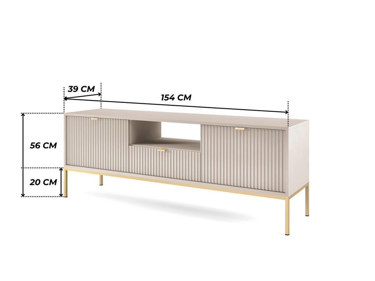 MODERNES Geriffeltes TV-Board KIOTO RTV2D1SZ (Kaschmir, Gold Gestell, Soft-Close Türen) - Kaschmir/Goldfarben, Holz/Holzwerkstoff (154/56/39cm) - Ravio
