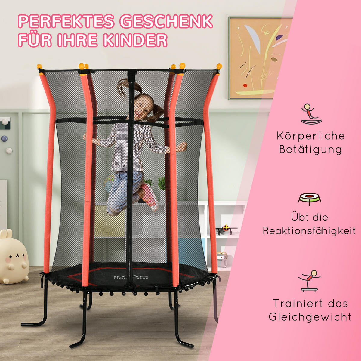 KINDER Trampolin Ø163,5 cm, Indoor Trampolin, Kindertrampolin bis 50 kg Rot - Rot, Kunststoff/Metall (163.5/163.5cm) - HOMCOM