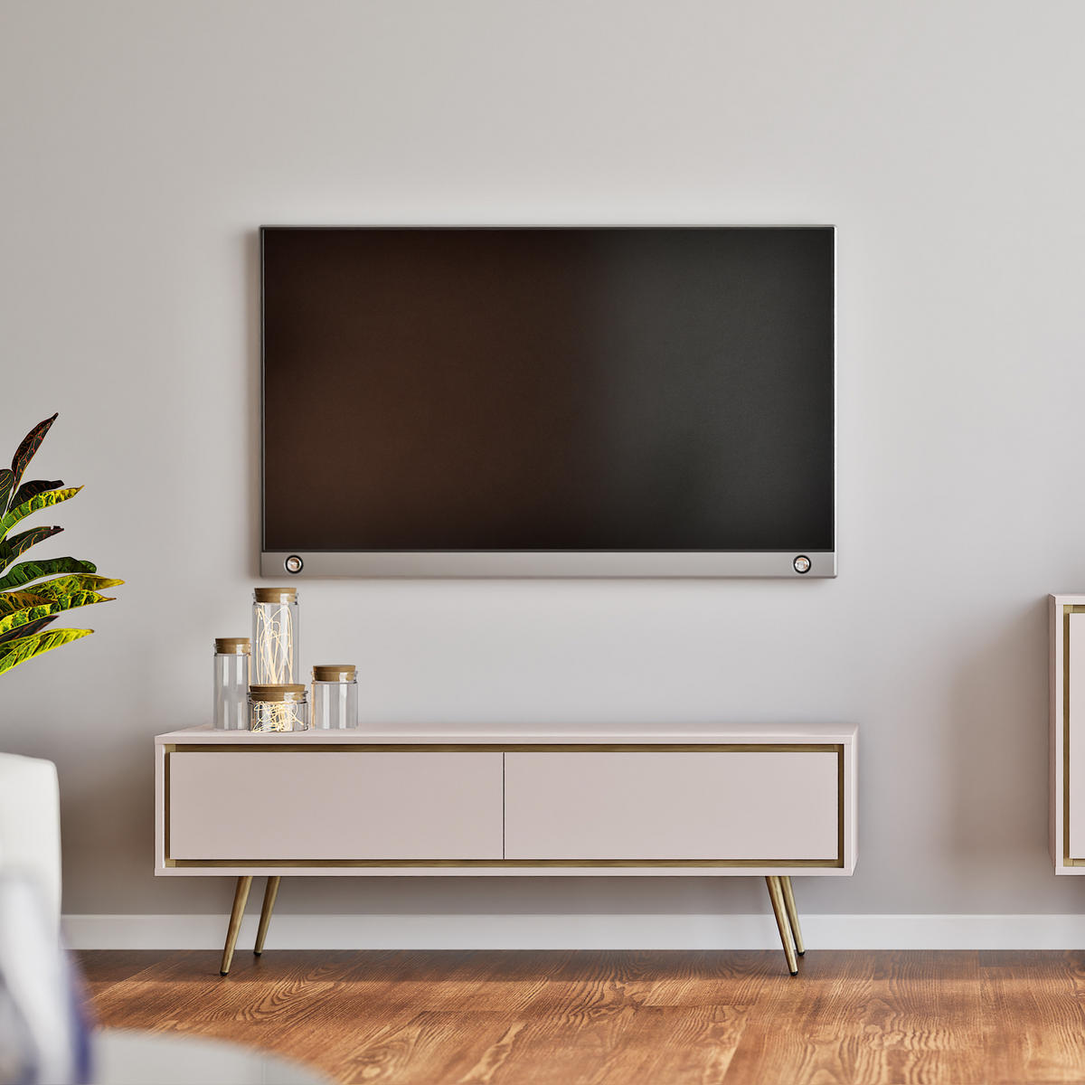 LOWBOARD Lori mit 2 Türen, Push-to-open-Öffnung, kaschmir - Kaschmir, Holzwerkstoff/Metall (150/40/40cm) - Beautysofa