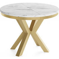 ESSTISCH Clara Gold runder ausziehbarer, Marmor Weiß 120-200/120/76 cm - Ecru/Goldfarben, Holzwerkstoff/Metall (120/120/76cm) - WFL GROUP