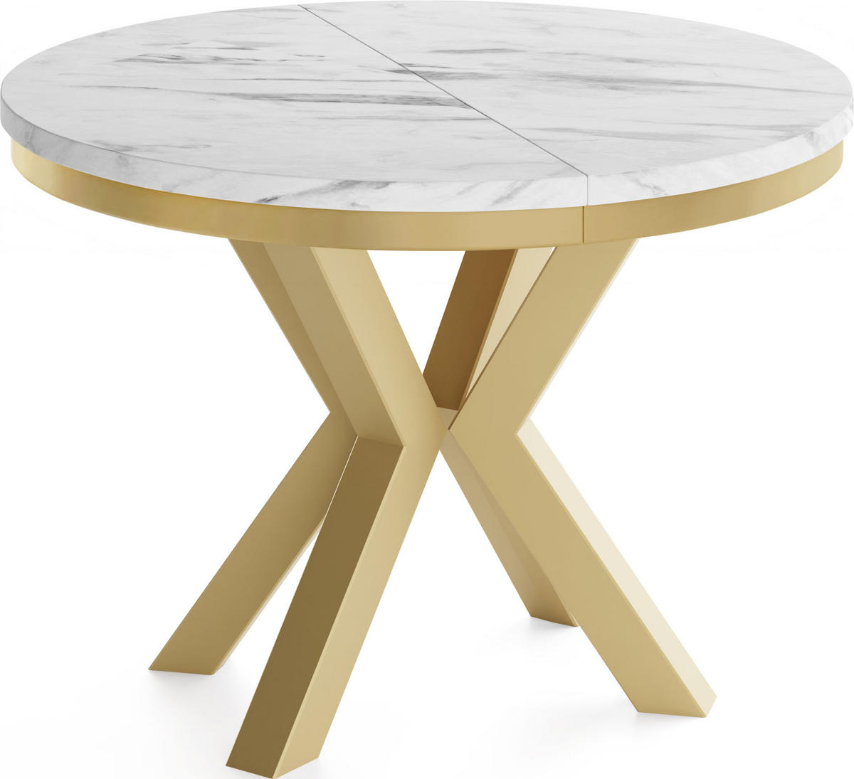 ESSTISCH Clara Gold runder ausziehbarer, Marmor Weiß 120-200/120/76 cm - Ecru/Goldfarben, Holzwerkstoff/Metall (120/120/76cm) - WFL GROUP