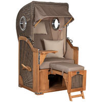 STRANDKORB Düne Single Teak 1-Sitzer - Taupe/Braun, Holz/Textil (96/165/80cm) - Mr. Deko