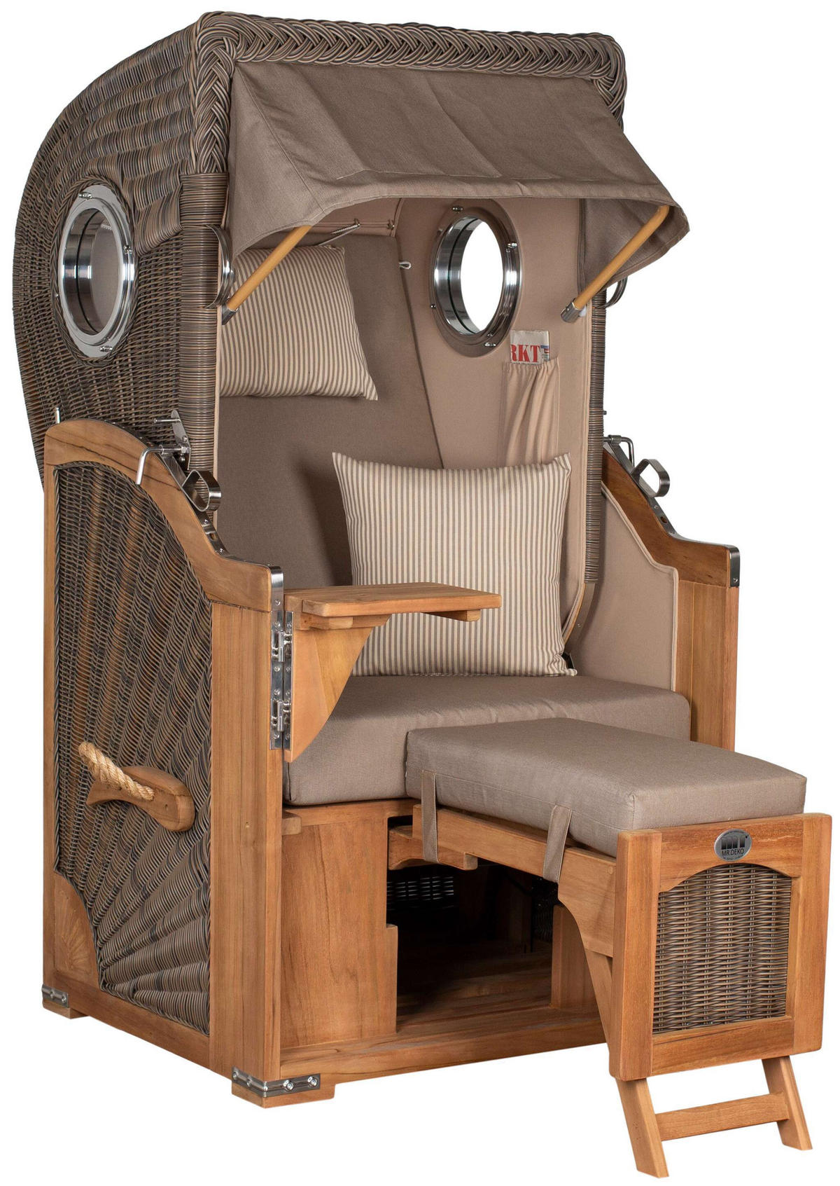 STRANDKORB Düne Single Teak 1-Sitzer - Taupe/Braun, Holz/Textil (96/165/80cm) - Mr. Deko