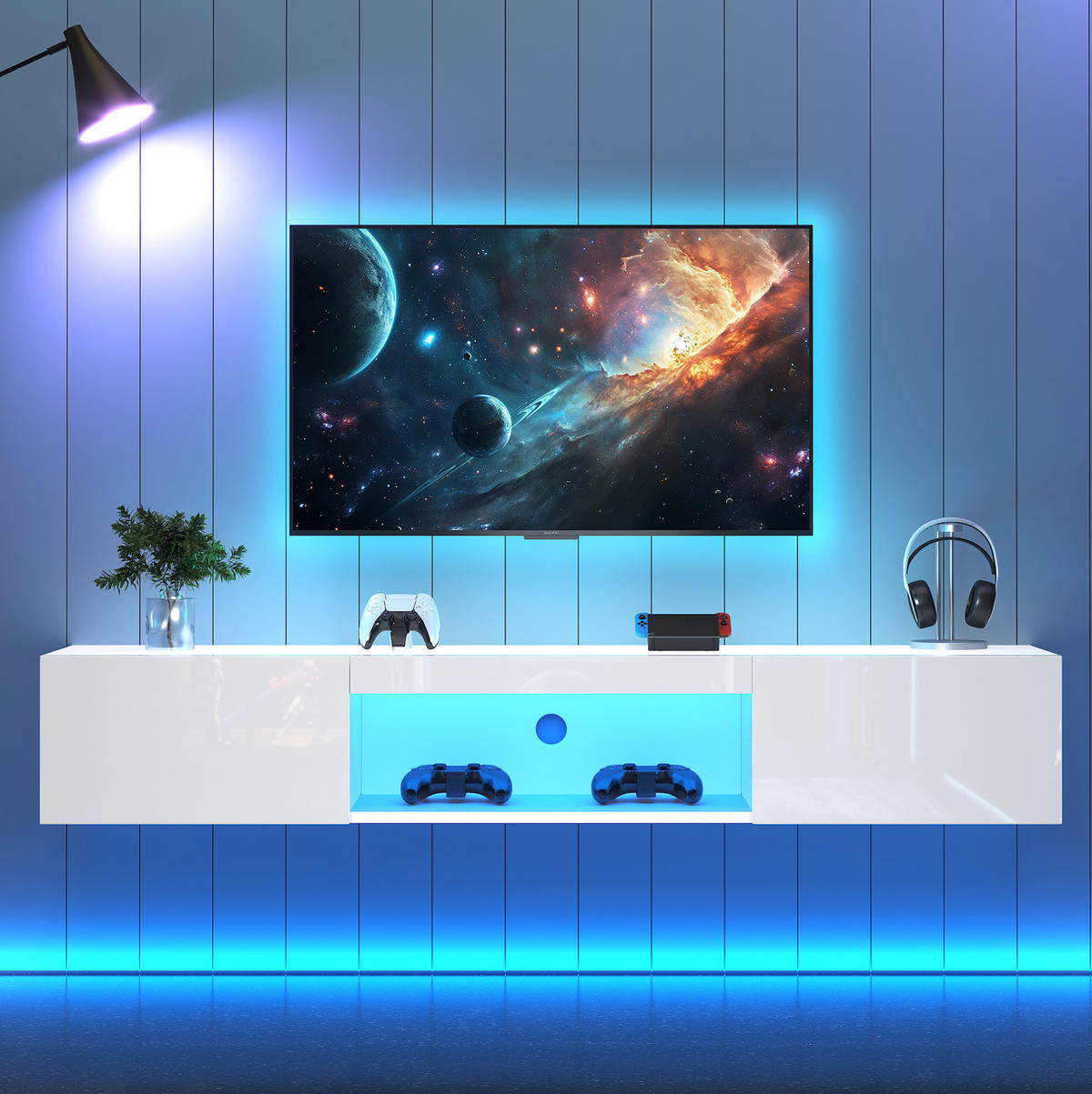 TV-ELEMENT hängend 160 x 31 x 22 cm Hochglanz Weiß mit LED - Weiß, Holzwerkstoff (31/22/160cm) - Beauniv