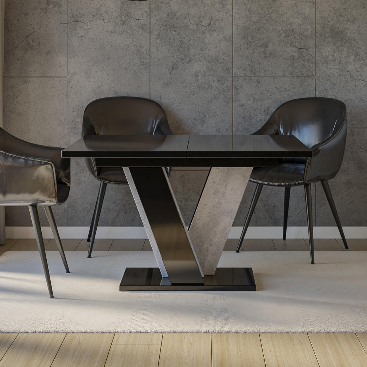 ESSTISCH Ausziehbar 120 - 160 cm Schwarz Hochglanz und Betonoptik - Schwarz Hochglanz/Grau, Holzwerkstoff (120/90/75cm) - PROSPERO