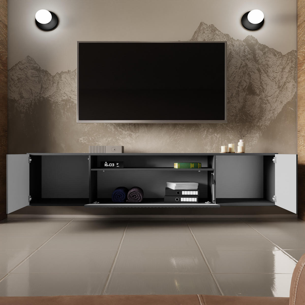 TV-SCHRANK NOE - Graphitfarben, Holzwerkstoff (200/40/41cm) - Meblini
