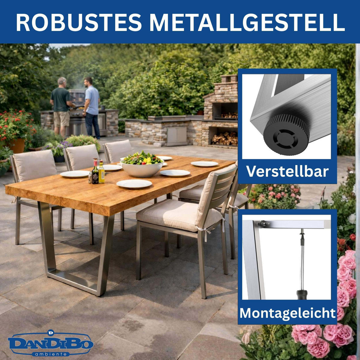 TISCHBEINE Edelstahl 72 x 72 cm Tischgestell Höhenverstellbar 96679 Tischfüße Möbelfüße - Schwarz, Metall (72/72/5cm) - DanDiBo