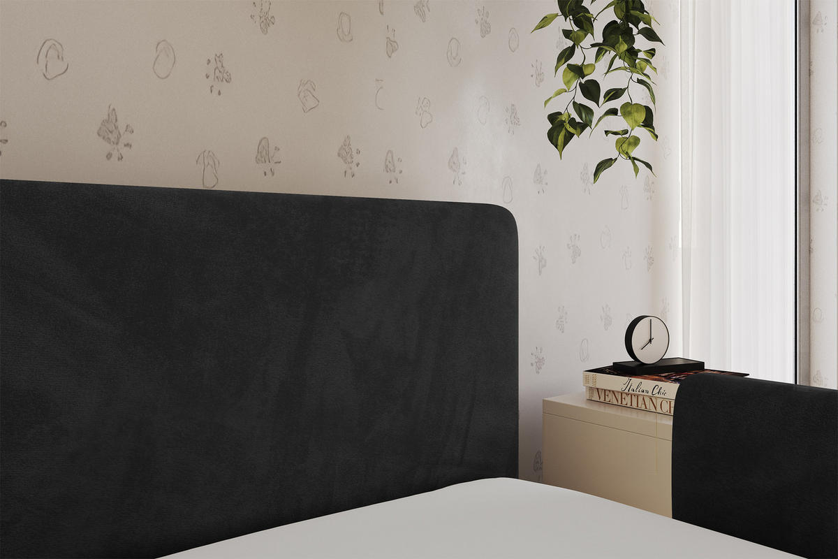 EINZELLBETT Jugendbett mit Bettkasten, Links - NORY 80x200 Schwarz - Schwarz, Holzwerkstoff/Textil (80/200cm) - ALTDECOR